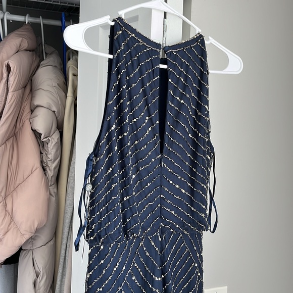 Adrianna Papell Navy Beaded Halter Gown, NWT - Picture 5 of 6